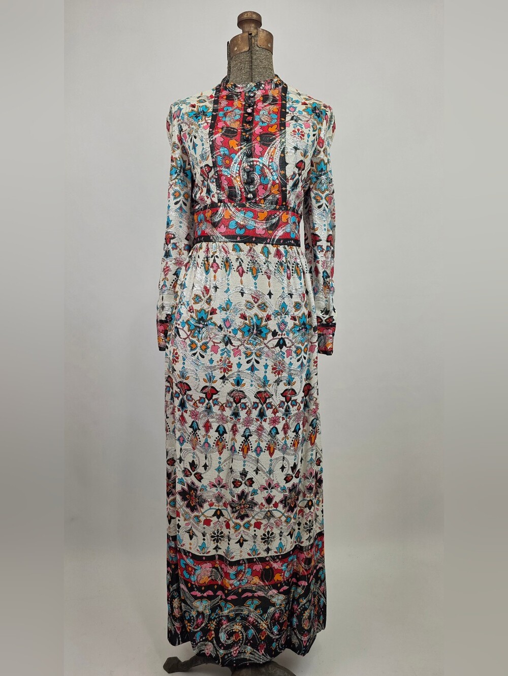 Vintage 60's Union Made ILGWU Women’s Metallic Turquoise Party Maxi Dress Small